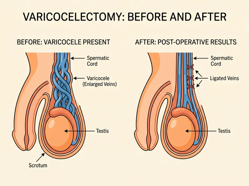 Illustration of varicocelectomy surgical repair of a varicocele